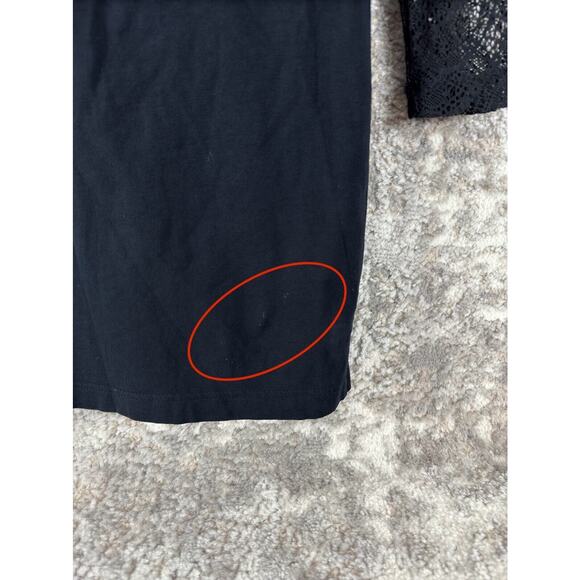 EDC Size S Mesh Keyhole Mock Neck Mini Sheath Dress Navy Long Sleeve Button - Picture 4 of 12